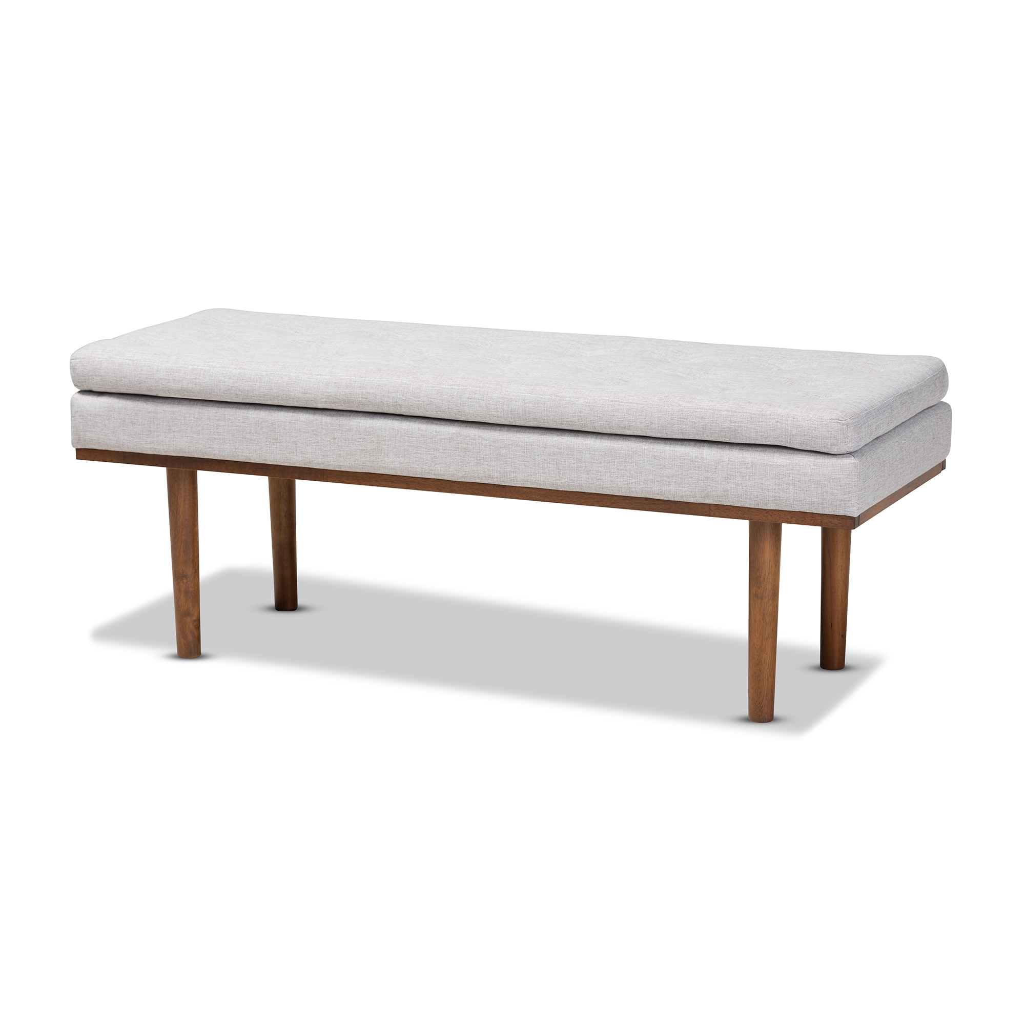 Baxton Studio Arne Mid-Century Modern Greyish Beige Fabric Upholstered Walnut Finished Bench